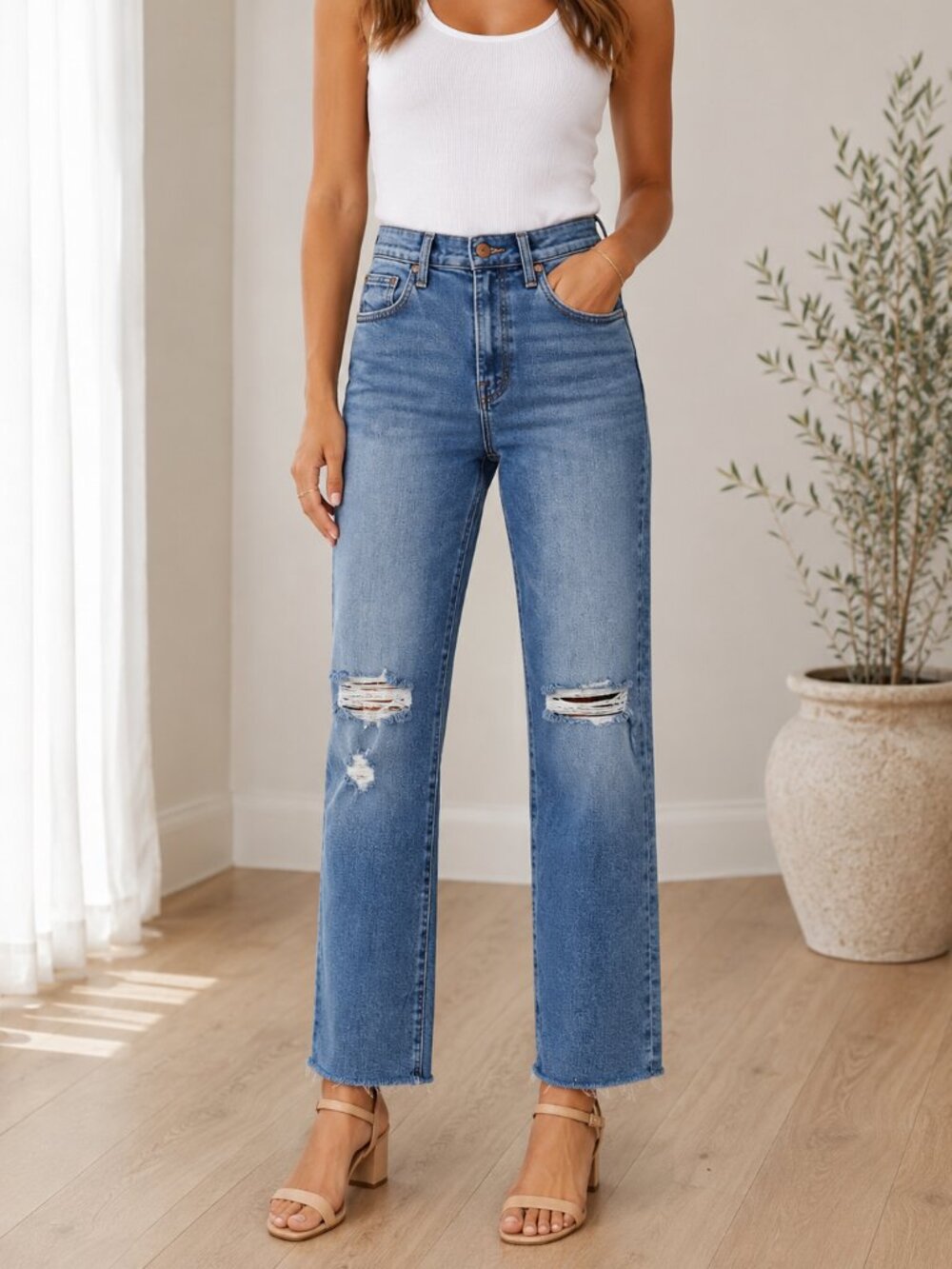 Mother High Waisted Rider Ankle Fray Jeans 26 / 2